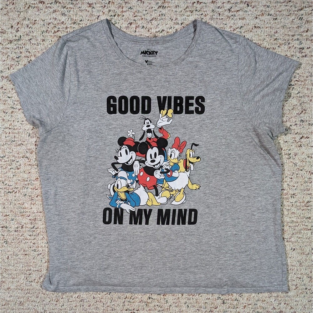 Disney Mickey and Friends T-Shirt Good Vibes On My Mind Womens XXXL Gray Tee